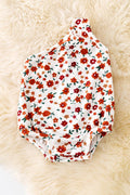 Cold shoulder ditsy floral bodysuit with snaps. RPG50974 AMY: 2T