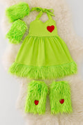 ❄️Green fur dress  w/hand warmers and leg warmers