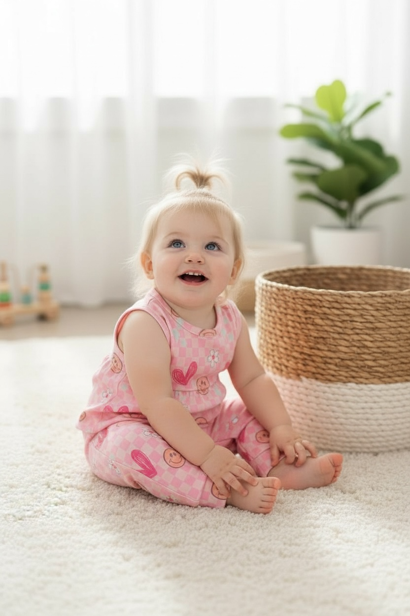 Checkered heart baby romper