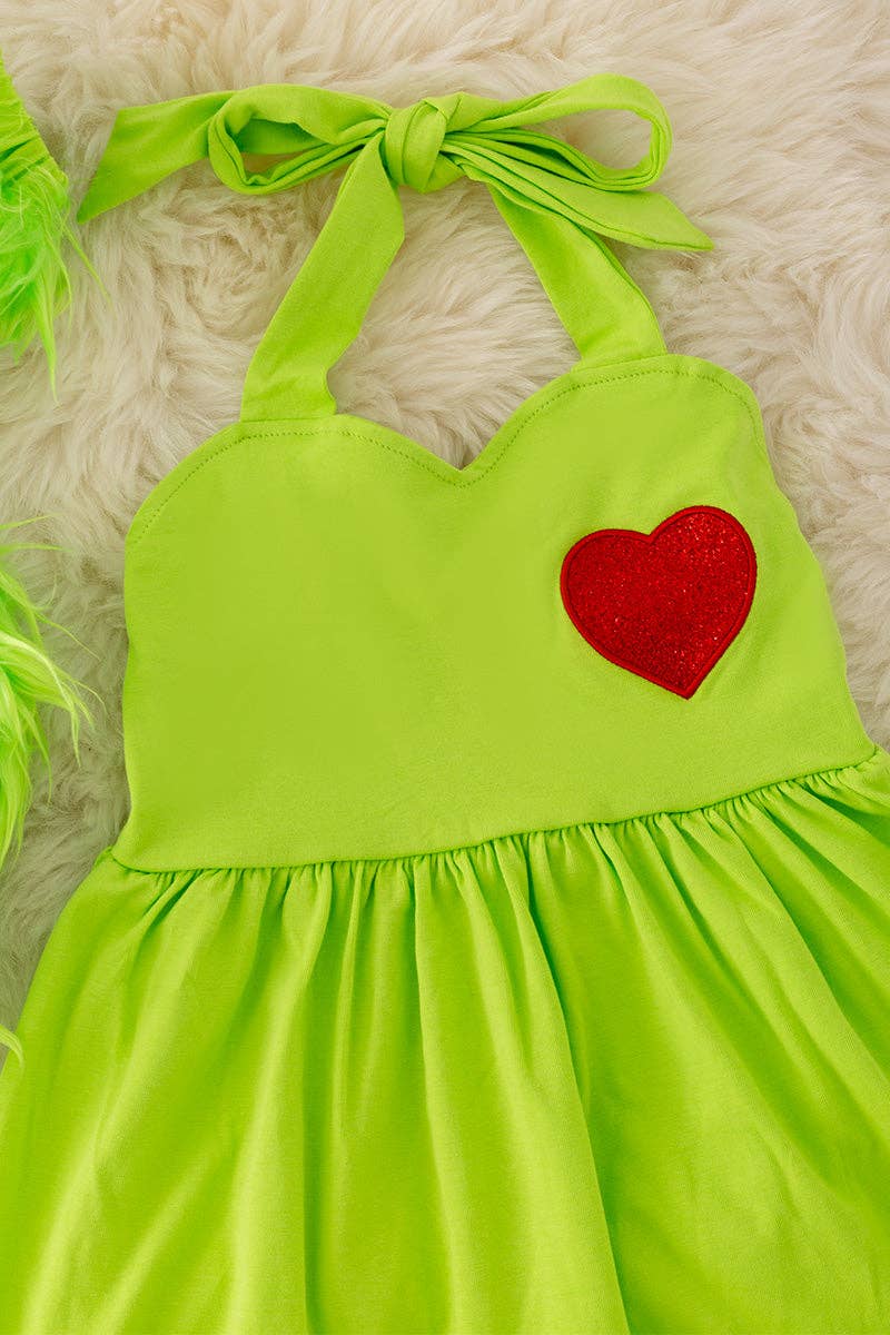 ❄️Green fur dress  w/hand warmers and leg warmers