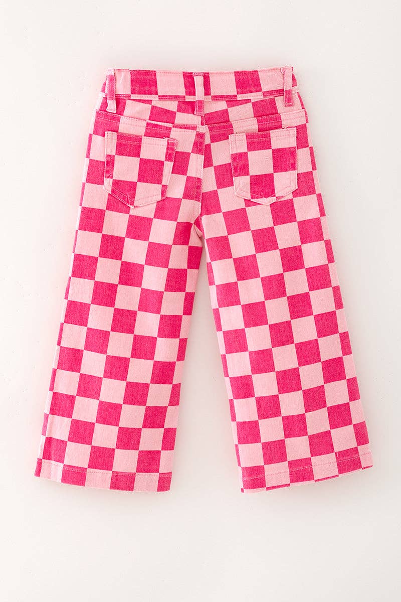 Fuchsia & light pink checkered printed denim pants