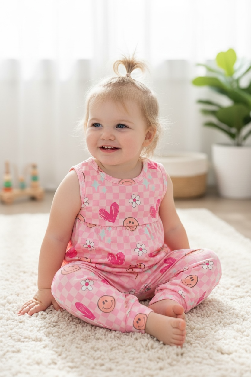 Checkered heart baby romper